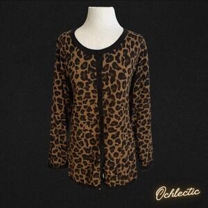 Dennis by Dennis Basso dark brown leopard print button down cardigan